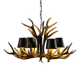 Designer Touch Decorative 6 Light Black Rustic Artistic Retro Antler Antique Chandelier with Shades