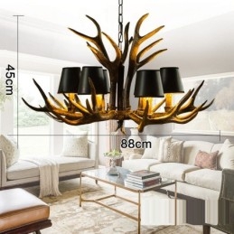 Designer Touch Decorative 6 Light Black Rustic Artistic Retro Antler Antique Chandelier with Shades