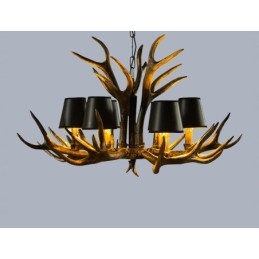 Designer Touch Decorative 6 Light Black Rustic Artistic Retro Antler Antique Chandelier with Shades