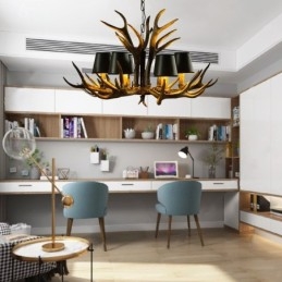 Designer Touch Decorative 6 Light Black Rustic Artistic Retro Antler Antique Chandelier with Shades