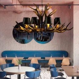 Designer Touch Decorative 8 Light Black Rustic Artistic Retro Antler Antique Chandelier with Shades