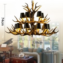Designer Touch Decorative 15 Light Black Rustic Artistic Retro Antler Antique Chandelier with Shades