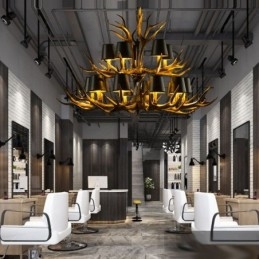 Designer Touch Decorative 15 Light Black Rustic Artistic Retro Antler Antique Chandelier with Shades