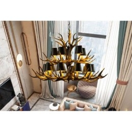 Designer Touch Decorative 15 Light Black Rustic Artistic Retro Antler Antique Chandelier with Shades