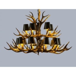 Designer Touch Decorative 15 Light Black Rustic Artistic Retro Antler Antique Chandelier with Shades