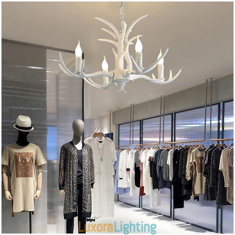 Designer Touch Decorative 4 Light White Rustic Artistic Retro Antler Antique Chandelier