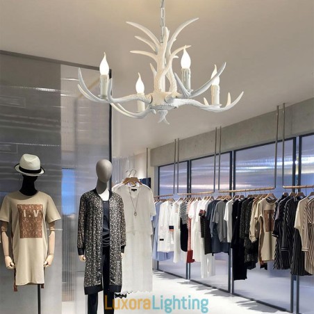 Designer Touch Decorative 4 Light White Rustic Artistic Retro Antler Antique Chandelier