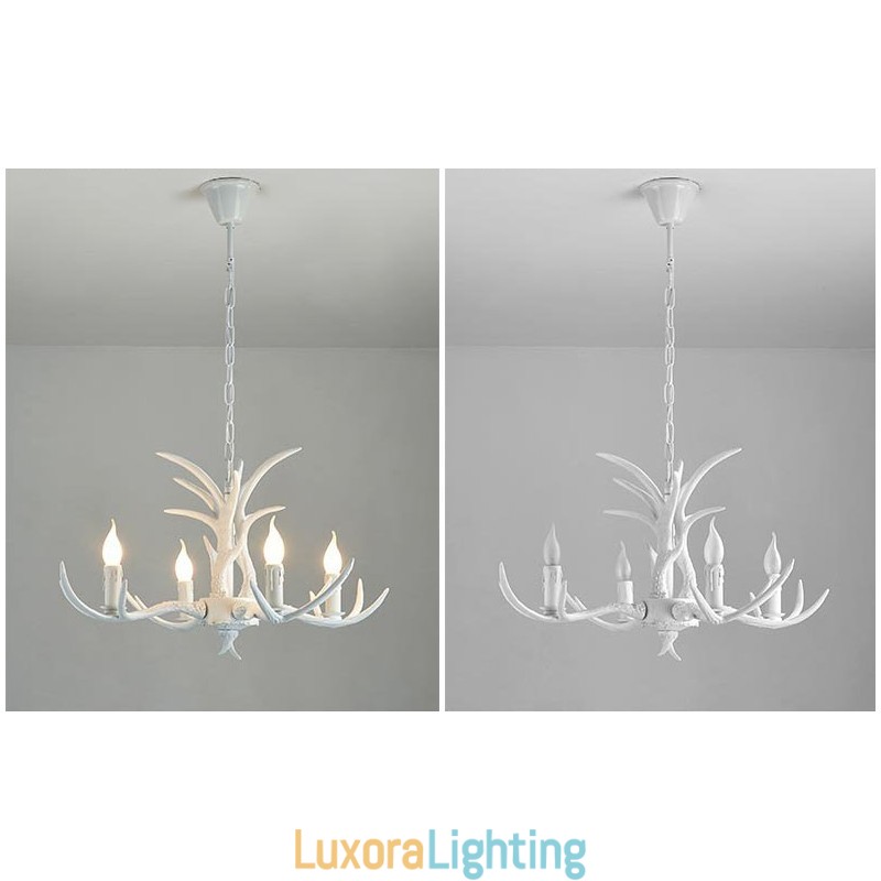 Designer Touch Decorative 4 Light White Rustic Artistic Retro Antler Antique Chandelier