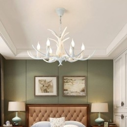 Designer Touch Decorative 6 Light White Rustic Artistic Retro Antler Antique Chandelier