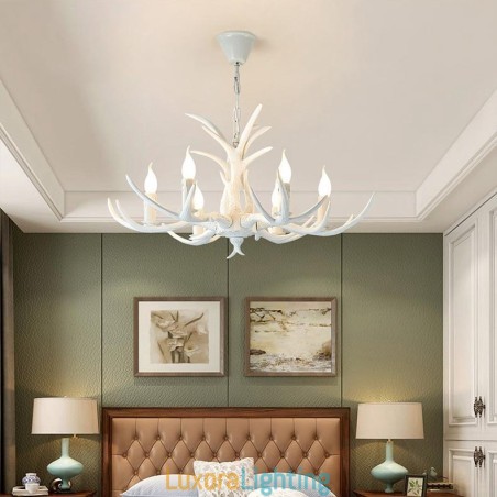 Designer Touch Decorative 6 Light White Rustic Artistic Retro Antler Antique Chandelier