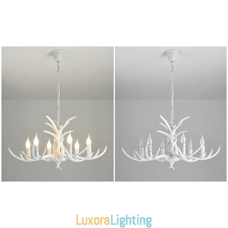 Designer Touch Decorative 6 Light White Rustic Artistic Retro Antler Antique Chandelier