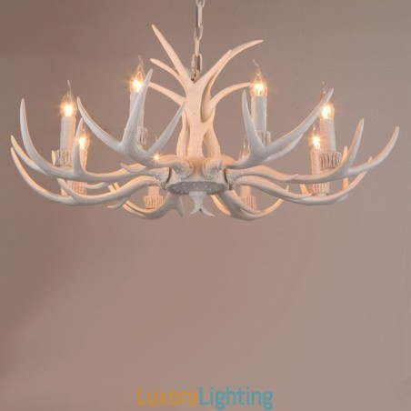Designer Touch Decorative 8 Light White Rustic Artistic Retro Antler Antique Chandelier