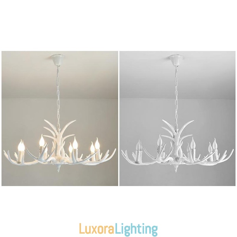 Designer Touch Decorative 8 Light White Rustic Artistic Retro Antler Antique Chandelier