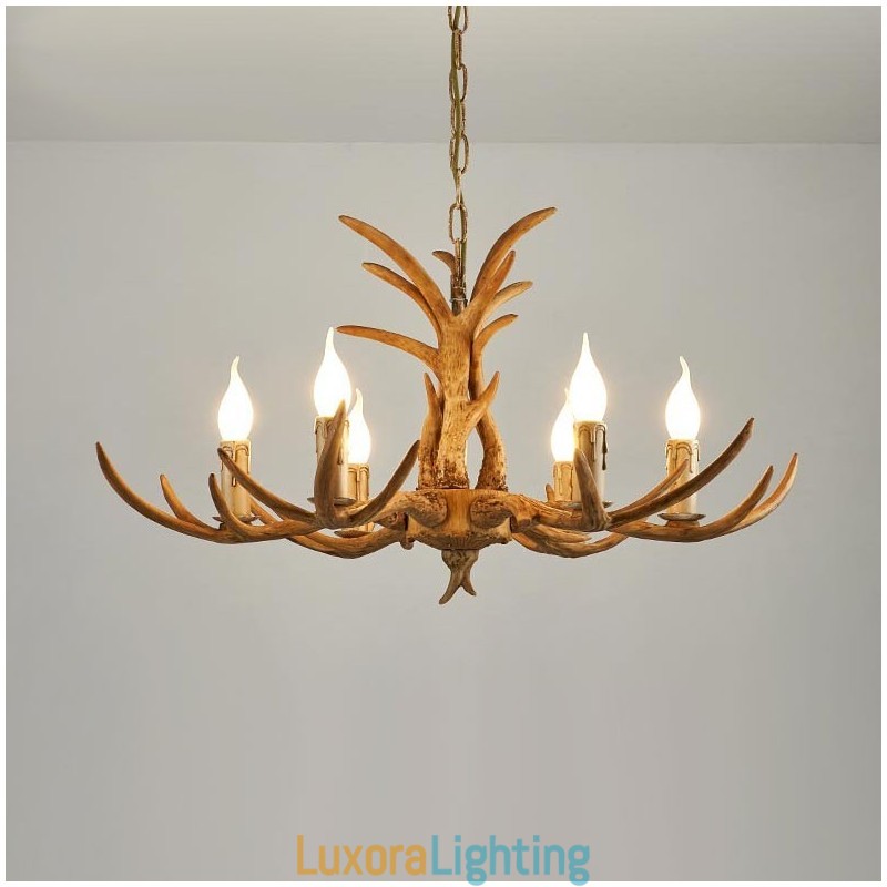 Designer Touch Decorative 6 Light Rustic Artistic Retro Antler Antique Chandelier