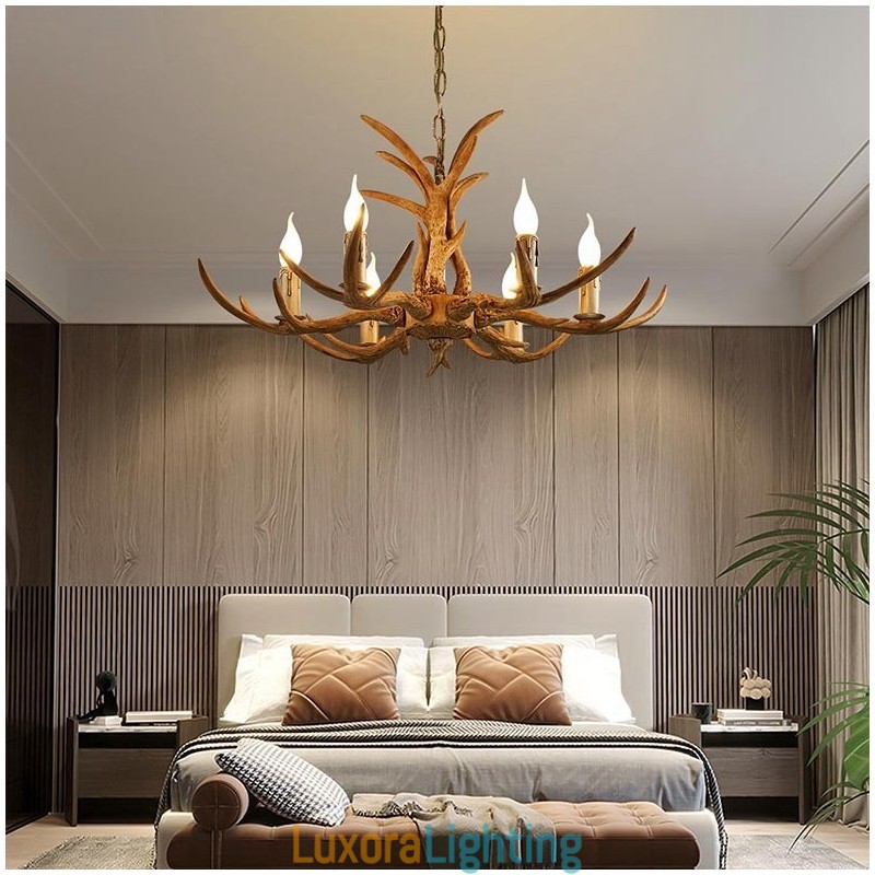 Designer Touch Decorative 6 Light Rustic Artistic Retro Antler Antique Chandelier