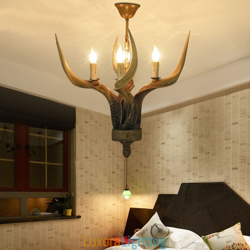 Designer Touch Decorative 4 Light Rustic Artistic Retro Antler Antique Chandelier