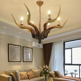 Designer Touch Decorative 6 Light Rustic Artistic Retro Antler Antique Chandelier
