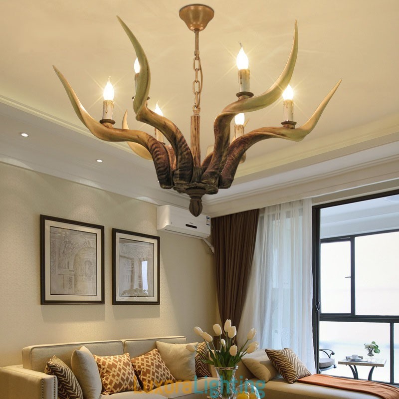 Designer Touch Decorative 6 Light Rustic Artistic Retro Antler Antique Chandelier