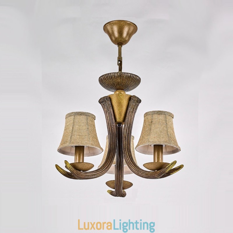 Designer Touch Decorative 3 Light Rustic Artistic Retro Antler Antique Chandelier with Shades