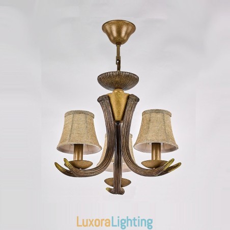 Designer Touch Decorative 3 Light Rustic Artistic Retro Antler Antique Chandelier with Shades