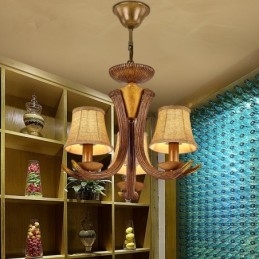 Designer Touch Decorative 3 Light Rustic Artistic Retro Antler Antique Chandelier with Shades
