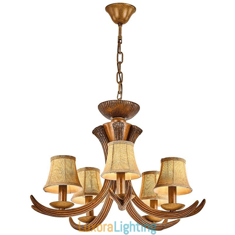 Designer Touch Decorative 5 Light Rustic Artistic Retro Antler Antique Chandelier with Shades