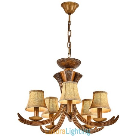 Designer Touch Decorative 5 Light Rustic Artistic Retro Antler Antique Chandelier with Shades