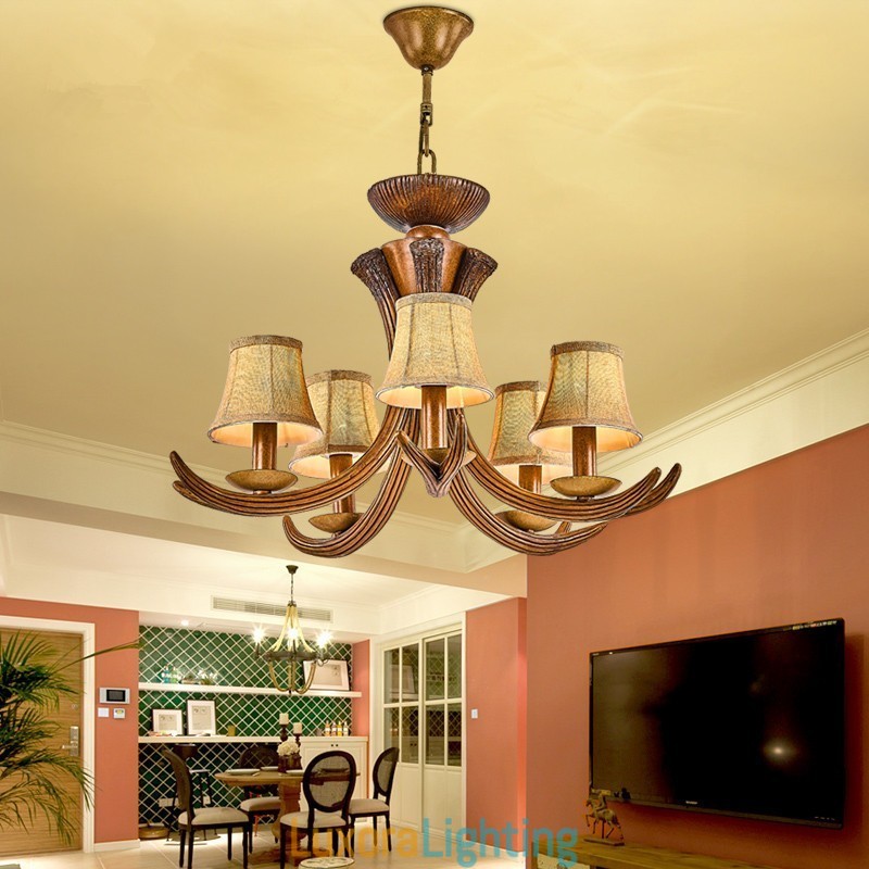 Designer Touch Decorative 5 Light Rustic Artistic Retro Antler Antique Chandelier with Shades