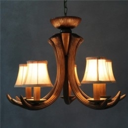 Designer Touch Decorative 5 Light Rustic Artistic Retro Antler Antique Chandelier with Shades