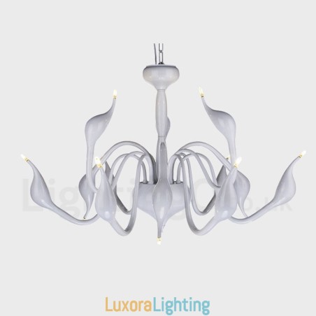 Designer Touch Decorative 12 Light Modern Swan White Metal Chandelier Pendant Light