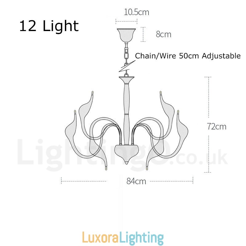 Designer Touch Decorative 12 Light Modern Swan White Metal Chandelier Pendant Light