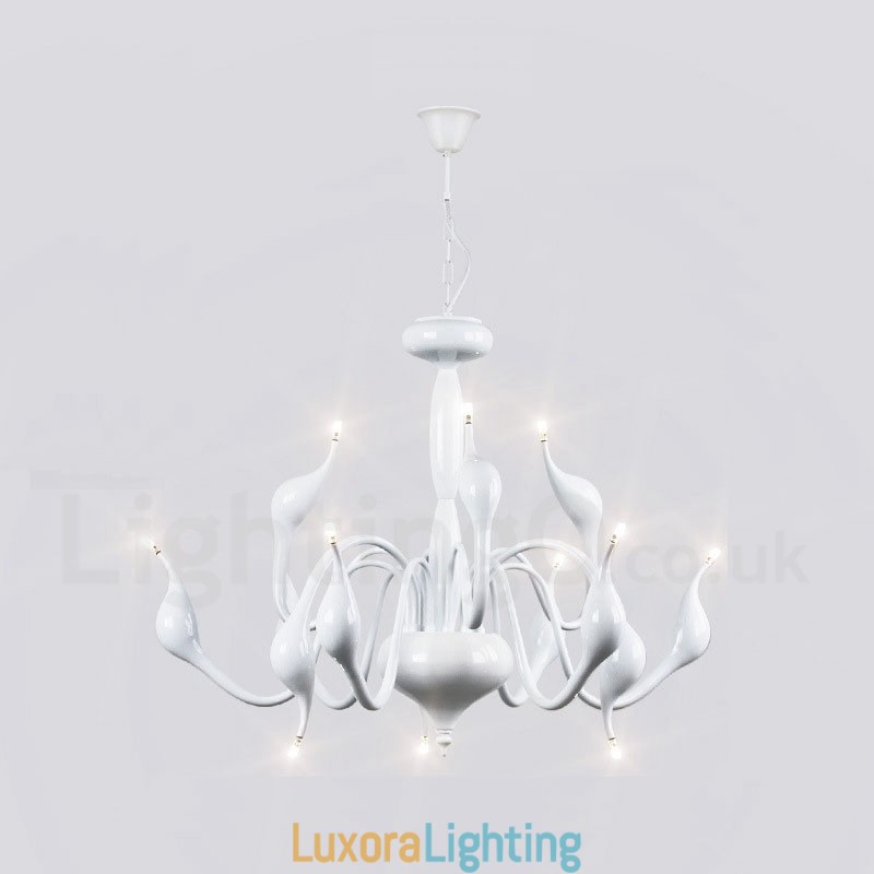 Designer Touch Decorative 12 Light Modern Swan White Metal Chandelier Pendant Light