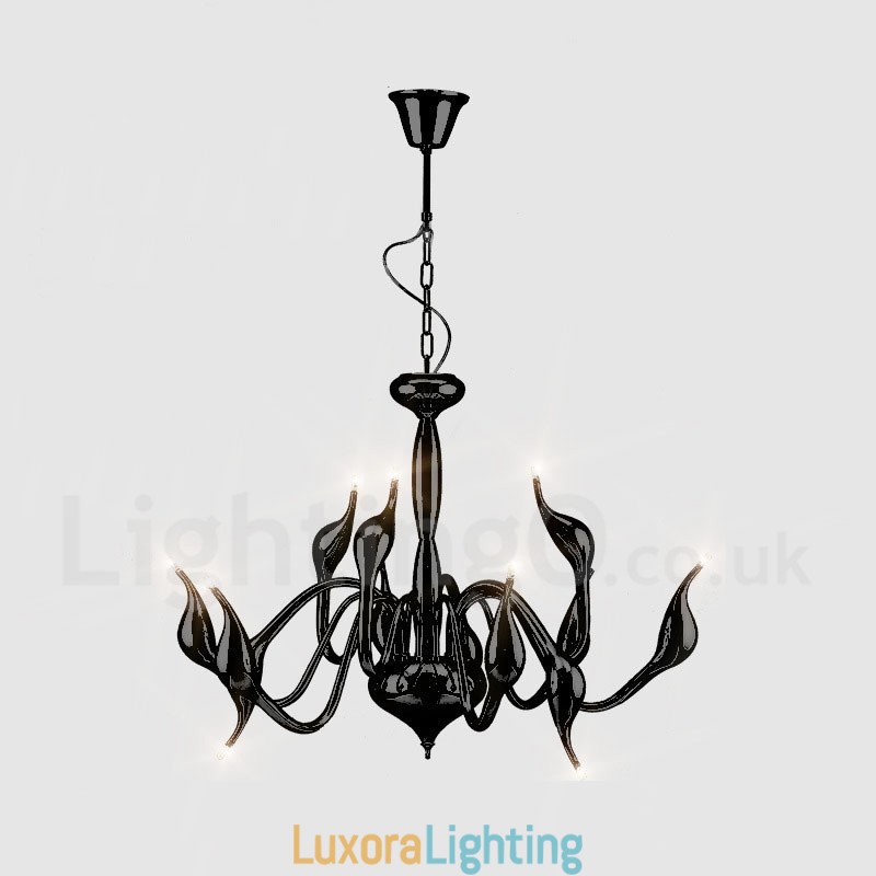 Designer Touch Decorative 12 Light Modern Swan Black Metal Chandelier Pendant Light