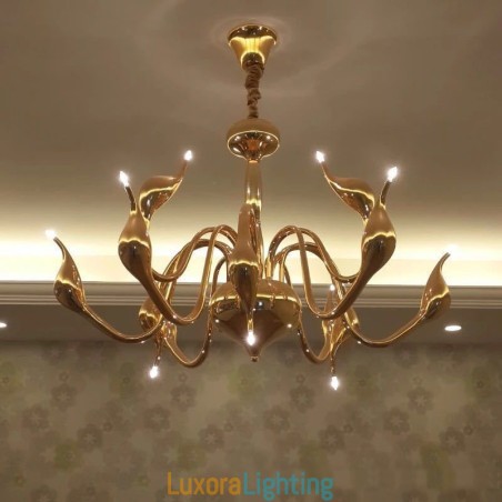Designer Touch Decorative 12 Light Modern Swan Gold Metal Chandelier Pendant Light