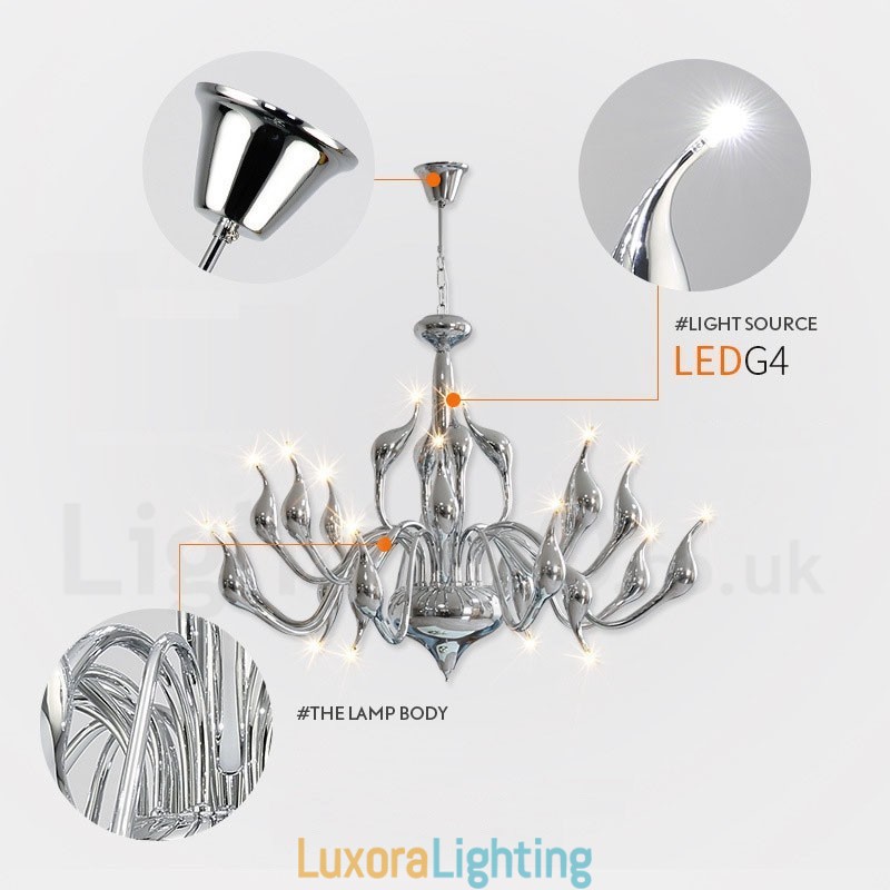 Designer Touch Decorative 18 Lights Stainless Post Modern Swan Chandelier Light G4 Chrome Finished