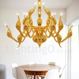 Designer Touch Decorative 18 Lights Stainless Post Modern Swan Chandelier Light G4 Gold Finished