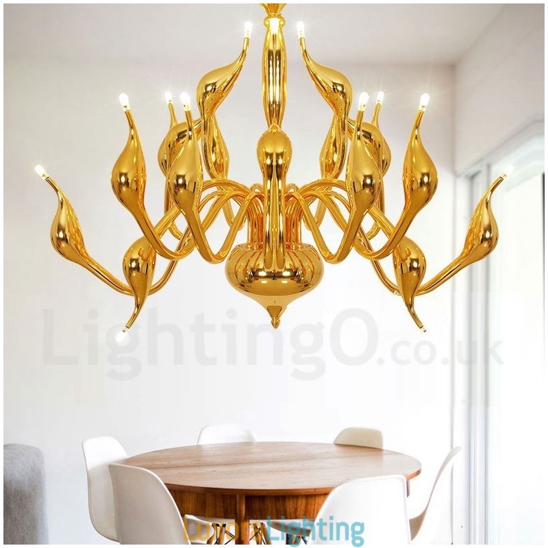 Designer Touch Decorative 18 Lights Stainless Post Modern Swan Chandelier Light G4 Gold Finished