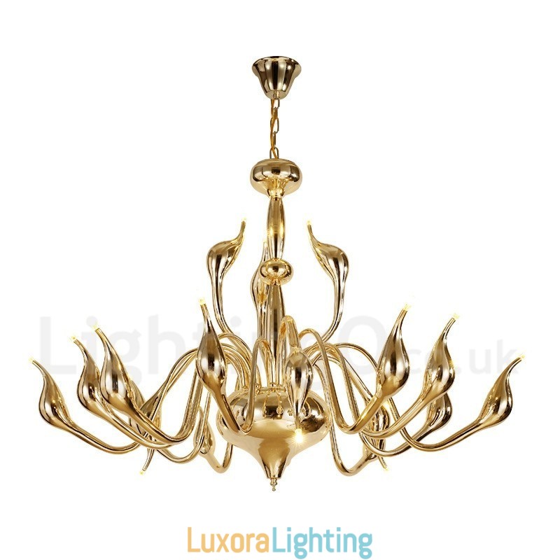 Designer Touch Decorative 18 Lights Stainless Post Modern Swan Chandelier Light G4 Gold Finished