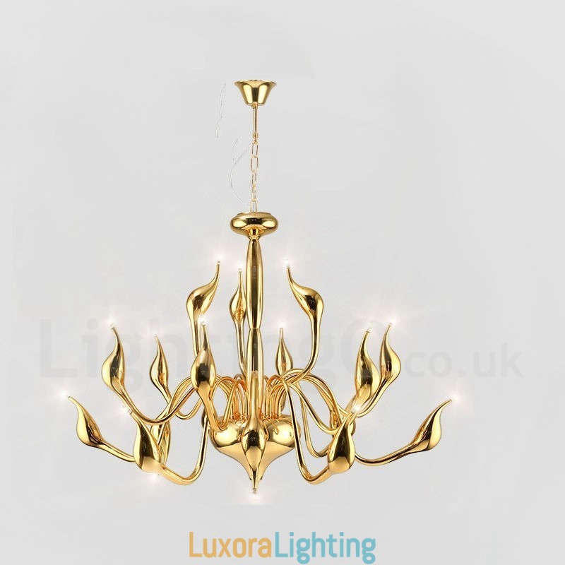 Designer Touch Decorative 18 Lights Stainless Post Modern Swan Chandelier Light G4 Gold Finished