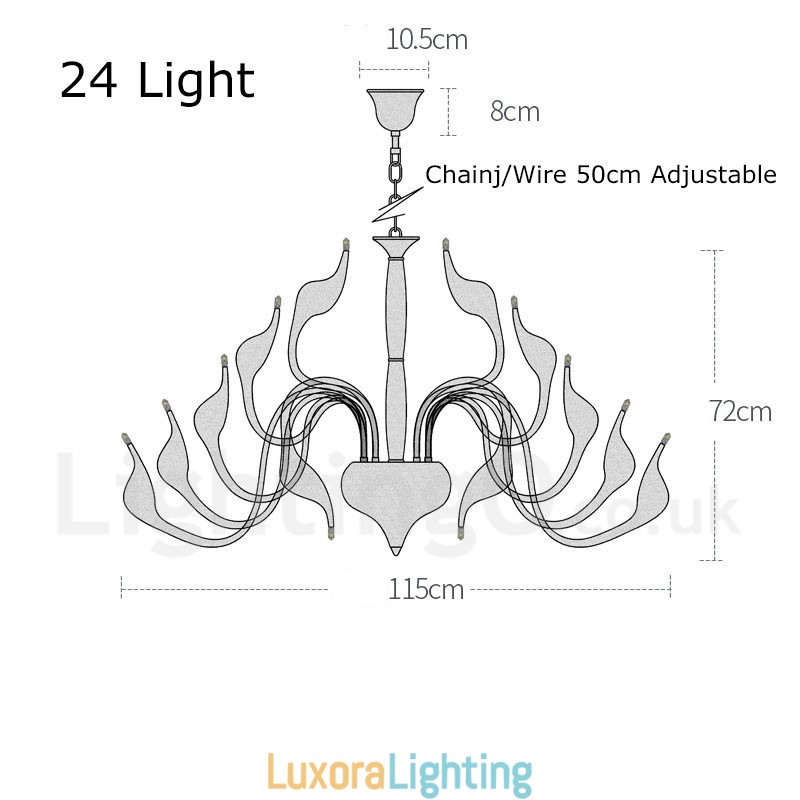 Designer Touch Decorative 24 Lights Modern Swan Chandelier Light G4 White Plating