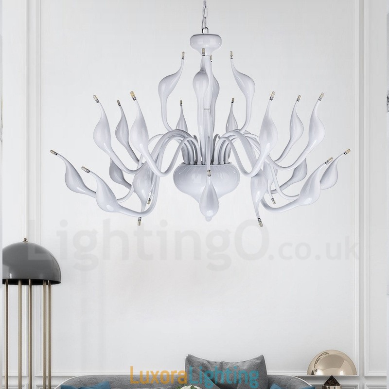 Designer Touch Decorative 24 Lights Modern Swan Chandelier Light G4 White Plating