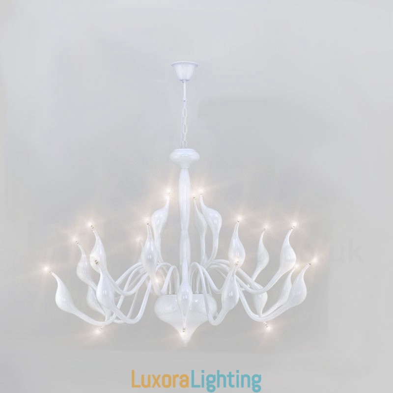 Designer Touch Decorative 24 Lights Modern Swan Chandelier Light G4 White Plating