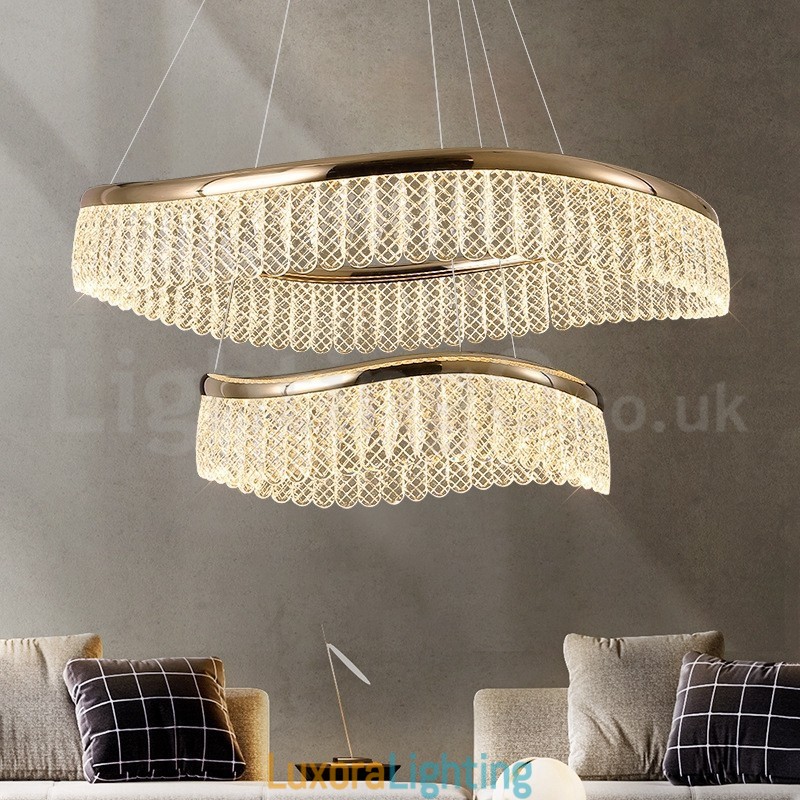 Designer Touch Decorative Square Crystal Pendant Light 1 2 Rings K9 Crystal Indoor Ceiling Luminaire