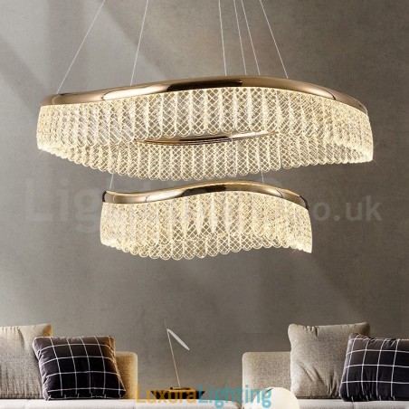 Designer Touch Decorative Square Crystal Pendant Light 1 2 Rings K9 Crystal Indoor Ceiling Luminaire
