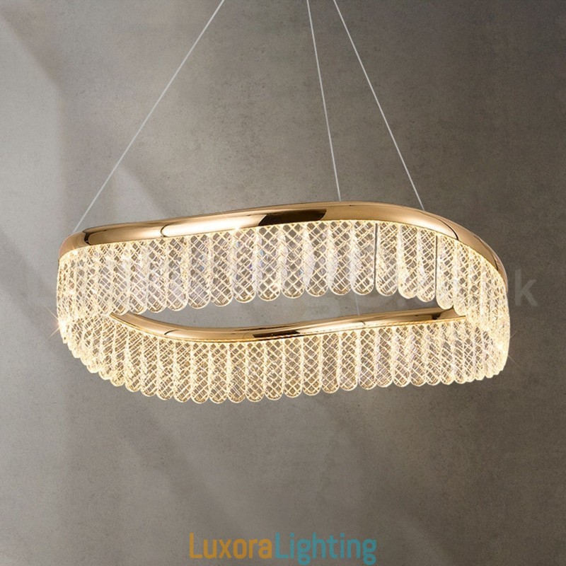 Designer Touch Decorative Square Crystal Pendant Light 1 2 Rings K9 Crystal Indoor Ceiling Luminaire