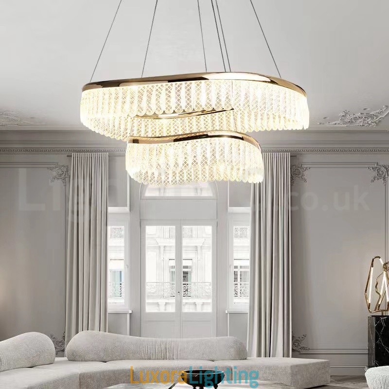 Designer Touch Decorative Square Crystal Pendant Light 1 2 Rings K9 Crystal Indoor Ceiling Luminaire