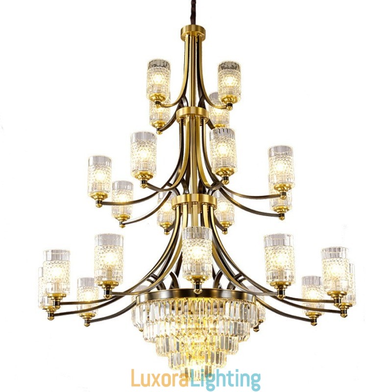 Designer Touch Decorative Big Luxury Copper Crystal Chandelier for 12+8+4 Light Holder