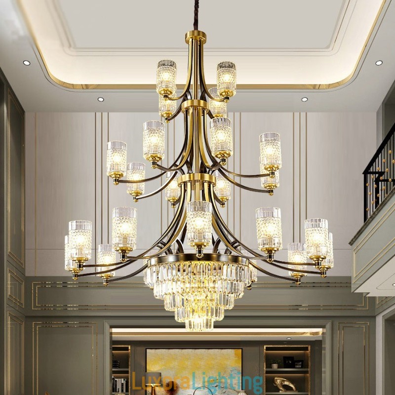 Designer Touch Decorative Big Luxury Copper Crystal Chandelier for 12+8+4 Light Holder
