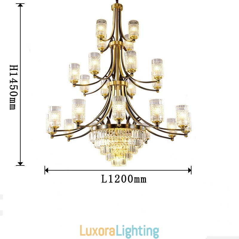 Designer Touch Decorative Big Luxury Copper Crystal Chandelier for 12+8+4 Light Holder