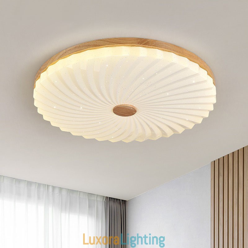 Designer Touch Decorative Nordic Round Simple Modern Solid Wood Flush Mounted Ceiling Light